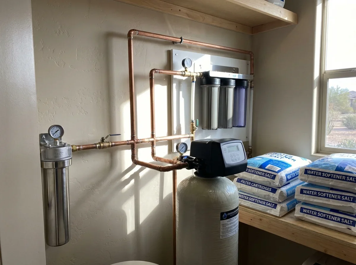 Clean, soft water flowing: Professionally installed water softener and filtration system